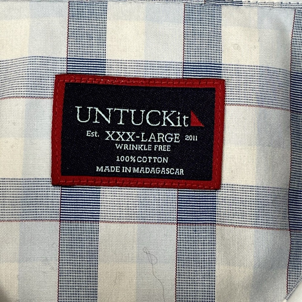 🇺🇲 Untuckit Mens 100% Cotton Wrinkle Free Shirt 3XL Blue White Plaid - Picture 3 of 8